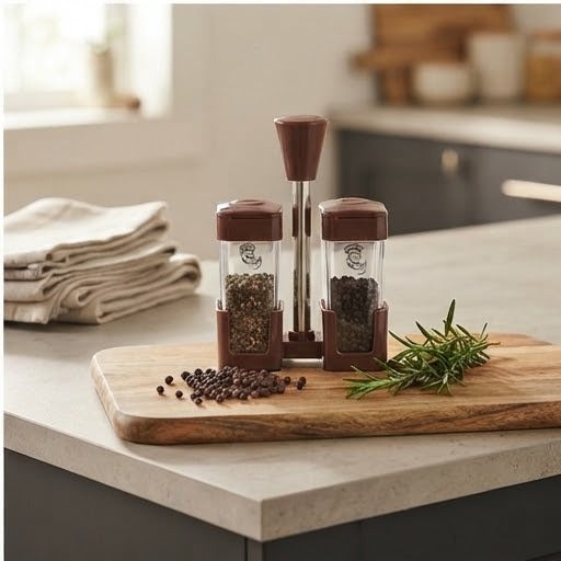 Chef Style Salt & Pepper Dispenser Stand Set | Double Spice Shaker Holder