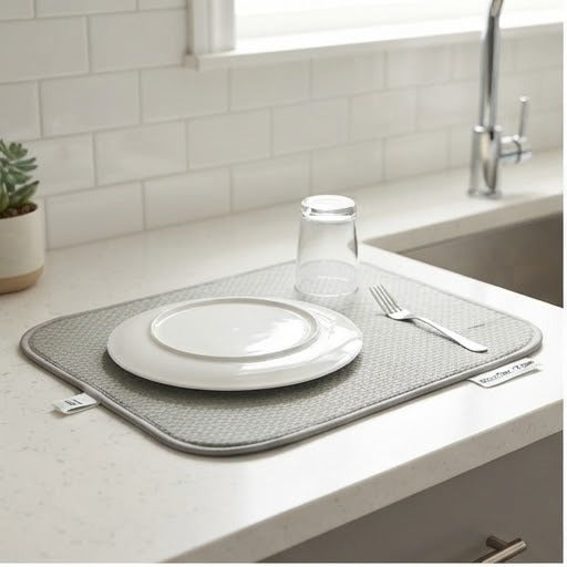 Absorbent Kitchen Dish Drying Mat XL Size | Anti-Slip Countertop Mat for Disnesh & Glassware