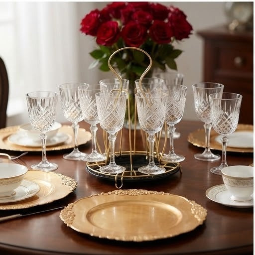 Golden Glass & Goblet Stand | Luxury Drinkware Organizer Rack