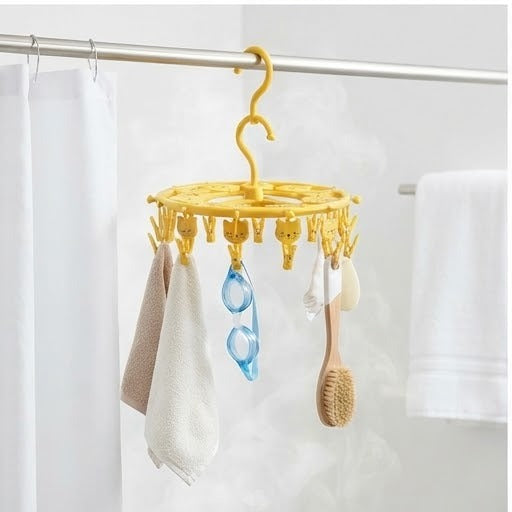 Yellow  Chutki Clothes Hanger | Multi-Clip Rotating Baby Socks & Towel Drying Rack