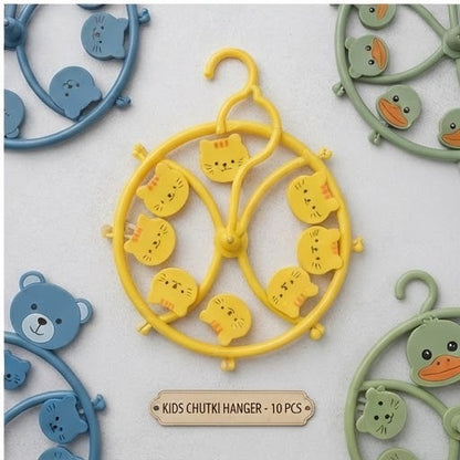 Yellow  Chutki Clothes Hanger | Multi-Clip Rotating Baby Socks & Towel Drying Rack