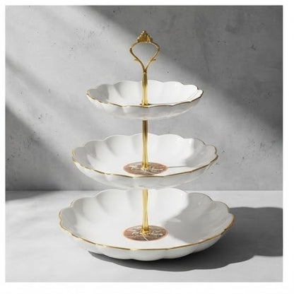3-Tier Plastic Fruit & Snack Serving Stand | Gold-Plated Steel Stand Display Tray
