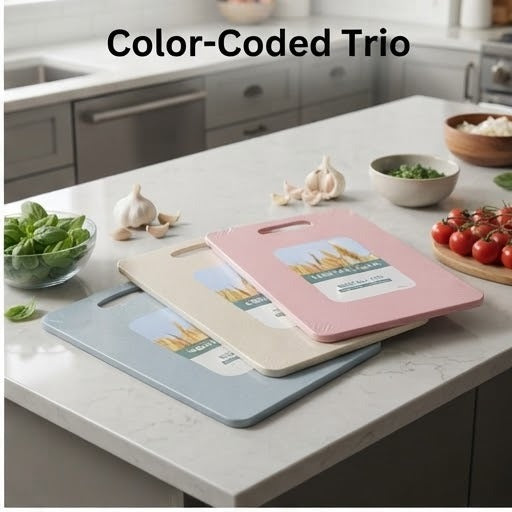 3-Piece Color-Coded Kitchen Cutting Board Set | Non-Slip Plastic Chopping Boards