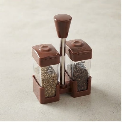 Chef Style Salt & Pepper Dispenser Stand Set | Double Spice Shaker Holder