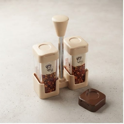 Chef Style Salt & Pepper Dispenser Stand Set | Double Spice Shaker Holder