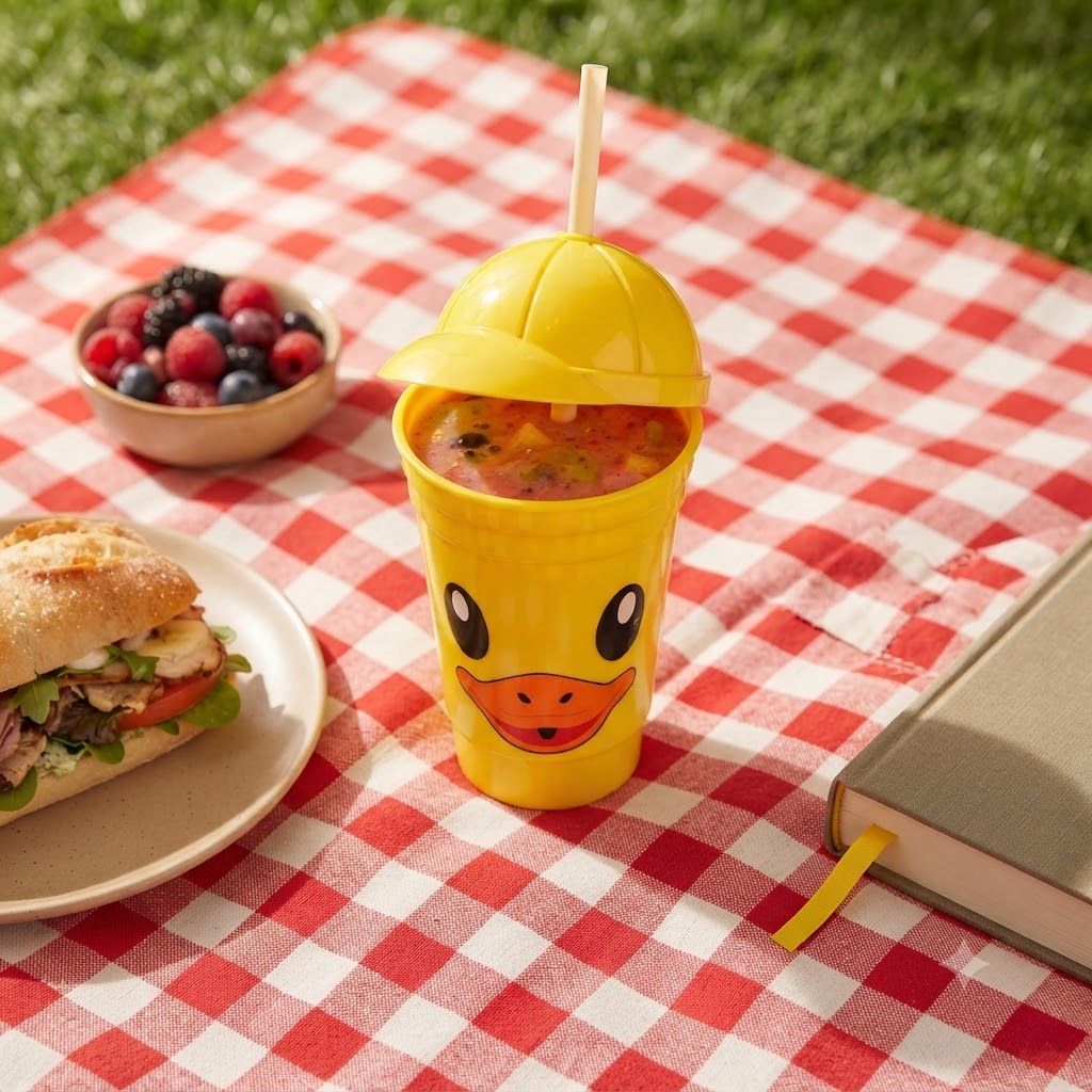 Duck Glass Tumbler | Cute Cartoon Drinking Glass With Straw & Lid