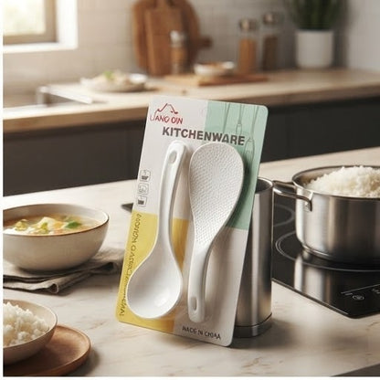 Anti-Stick Plastic Serving Spoon & Rice Paddle Set | Kitchen Serving Spoon